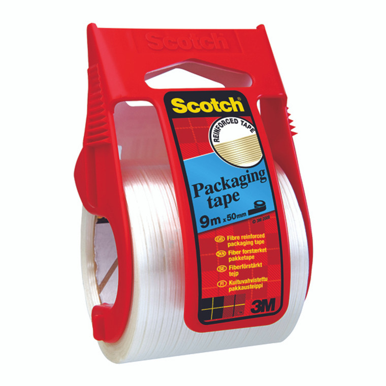 3M23942 Scotch Reinforced Packaging Tape 50mmx9m With Easy Start Dispenser Clear X 5009D