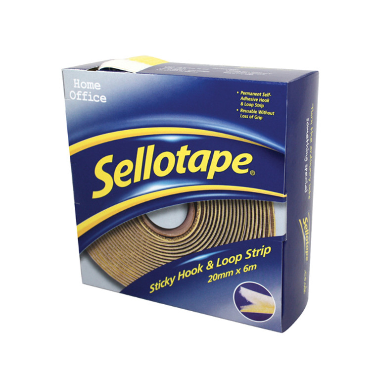 SE4100 Sellotape Sticky Hook Loop Strip 6m Permanent self-adhesive hook loop strip 1445180