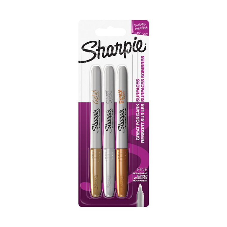 GL49114 Sharpie Metallic Permanent Marker Fine Assorted Pack 3 1849114