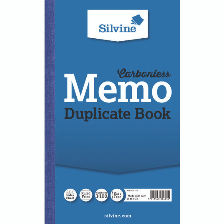 SV42495 Silvine Carbonless Duplicate Memo Book 210x127mm Pack 6 701-T