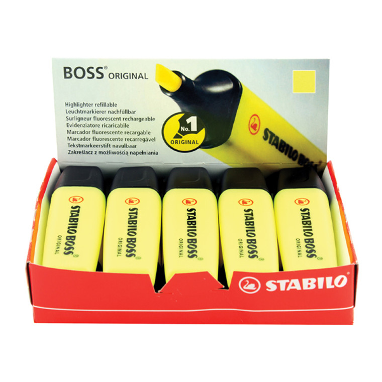 SS7024 Stabilo Boss Original Highlighter Yellow Wedge tip line width 2 0 - 5 0mm Pack 10 70 24 10