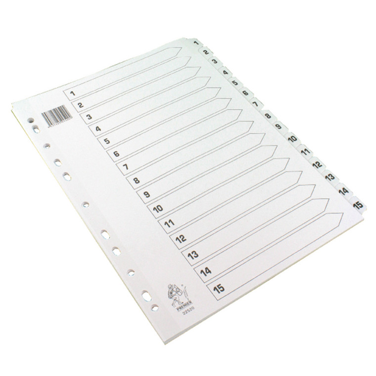 WX01530 A4 White 1-15 Mylar Index Mylar reinforced tabs holes durability WX01530