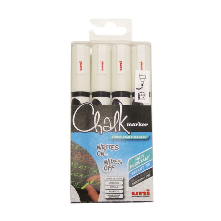 MI04673 Uni-Ball UniChalk Chalk Marker Medium White Pack 4 153494342