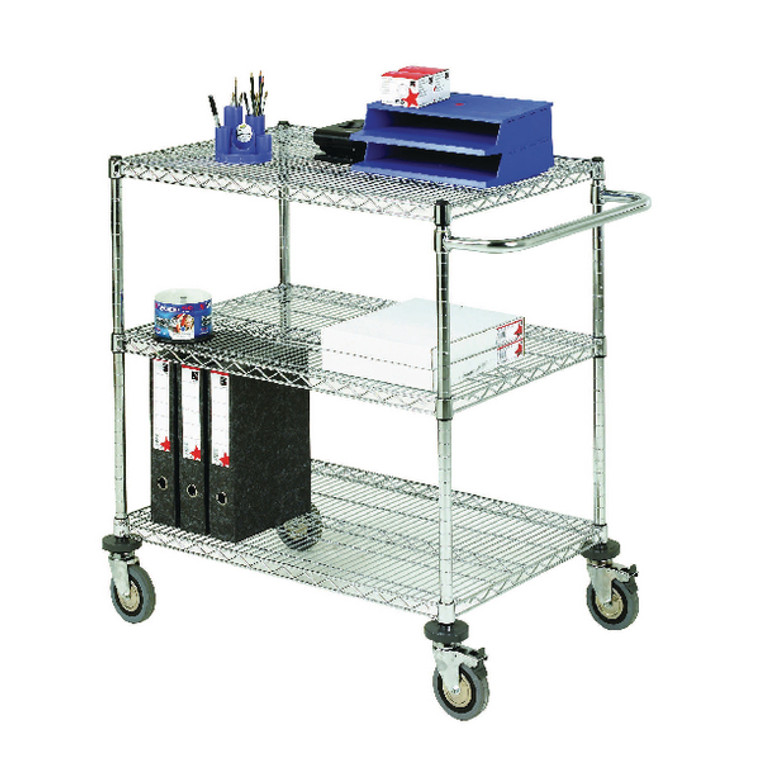 SBY19684 3-Tier 240kg Chrome Mobile Trolley W610 x D1524 x H965mm 373006