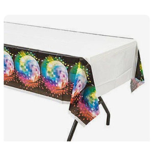 Multi coloured plastic table cloth