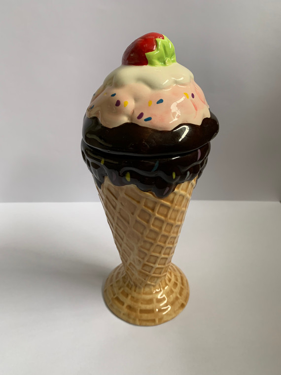 Ceramic ice cream cone with cherry on top