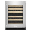 Kitchenaid® Cellier sous le comptoir avec porte en verre et porte-bouteilles à devant en bois - 24 po KUWR214KSB