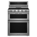 Kitchenaid® Cuisinière bi-combustible à four double à convection avec 5 brûleurs - 30 po KFDD500ESS