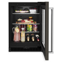 Kitchenaid® Réfrigérateur sous le comptoir avec porte en verre et tablettes à accents métalliques et fini PrintShield™ - 24 po KURR314KBS