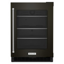 Kitchenaid® Réfrigérateur sous le comptoir avec porte en verre et tablettes à accents métalliques et fini PrintShield™ - 24 po KURR314KBS