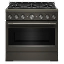 Cuisinière au gaz de style commercial à 6 brûleurs avec mode de friture à air sans préchauffage KitchenAid® de 36 po KFGS936SBE