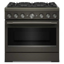 Cuisinière bicombustible de style commercial à 6 brûleurs avec mode de friture à air sans préchauffage KitchenAid® de 36 po KFDS936SBE