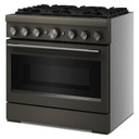Cuisinière bicombustible de style commercial à 6 brûleurs avec mode de friture à air sans préchauffage KitchenAid® de 36 po KFDS936SBE