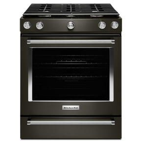 Cuisinière au gaz à commandes frontales à convection avec 5 brûleurs - 30 po KitchenAid® KSGG700EBS