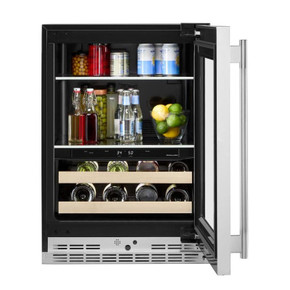 Kitchenaid® Centre de rafraîchissements avec porte en verre et porte-bouteilles à devant en bois - 24 po KUBR524SPS