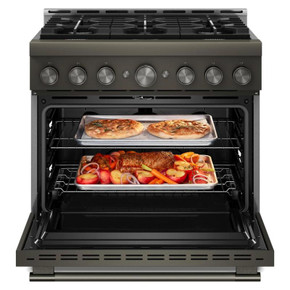 Cuisinière au gaz de style commercial à 6 brûleurs avec mode de friture à air sans préchauffage KitchenAid® de 36 po KFGS936SBE