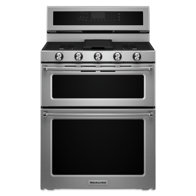 Cuisinière bi-combustible à four double à convection avec 5 brûleurs - 30 po KitchenAid® KFDD500ESS