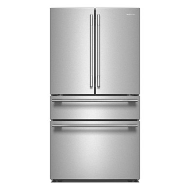Kitchenaid® Réfrigérateur à portes françaises avec distributeur d’eau et de glaçons intérieur et tiroir réfrigéré pleine largeur FreshChill™ - 30 pi cu KRMF336SPS