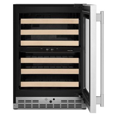 Kitchenaid® Cellier sous le comptoir avec porte-bouteilles à devant en bois à pleine extension - 24 po KUWR524SPS