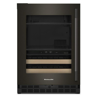 Kitchenaid® Centre de rafraîchissements avec porte en verre et porte-bouteilles à devant en bois - 24 po KUBL524SBE
