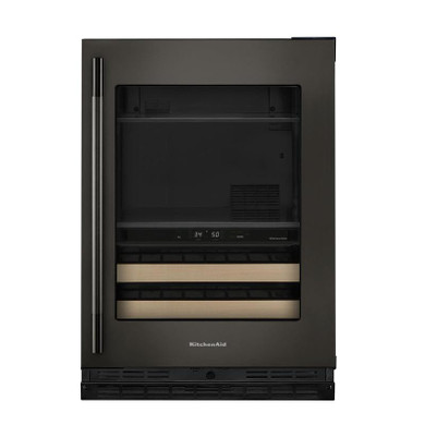 Kitchenaid® Centre de rafraîchissements avec porte en verre et porte-bouteilles à devant en bois - 24 po KUBR524SBE