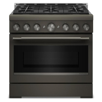 Cuisinière au gaz de style commercial à 6 brûleurs avec mode de friture à air sans préchauffage KitchenAid® de 36 po KFGS936SBE