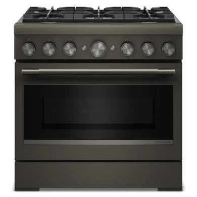Cuisinière bicombustible de style commercial à 6 brûleurs avec mode de friture à air sans préchauffage KitchenAid® de 36 po KFDS936SBE