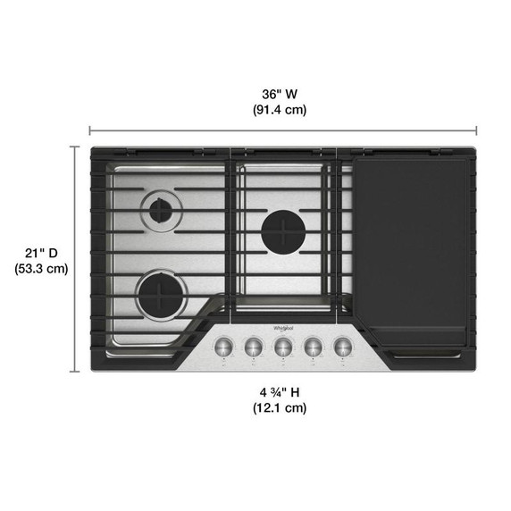 Whirlpool® Table de cuisson au gaz avec grille à charnière 2 en 1 convertible en plaque chauffante, 36 po WCGK7536PS