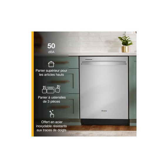 Lave-vaisselle en acier inoxydable avec système de lavage intelligent de 24 po Whirlpool® et un panier supérieur haut WDT740SALZ