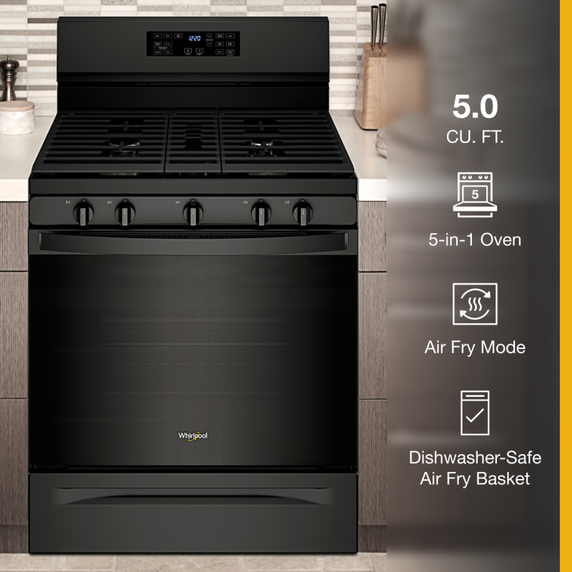 Cuisinière au gaz 5 en 1 avec four à friture à l’air - 5 pi cu Whirlpool® WFG550S0LB