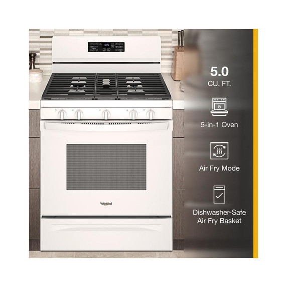 Whirlpool® Cuisinière au gaz 5 en 1 avec four à friture à l’air - 5 pi cu WFG550S0LW Whirlpool® Cuisinière au gaz 5 en 1 avec four à friture à l’air - 5 pi cu WFG550S0LW