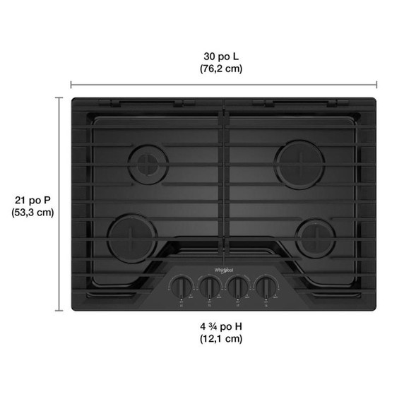 Whirlpool® Table de cuisson au gaz avec grilles en fonte à charnière EZ-2-Lift™, 30 po WCGK5030PB