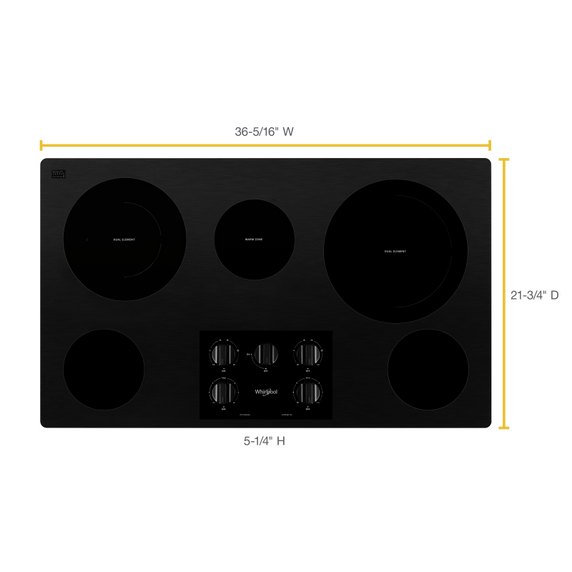 Table de cuisson électrique en vitrocéramique avec deux éléments radiants doubles - 36 po Whirlpool® WCE77US6HB