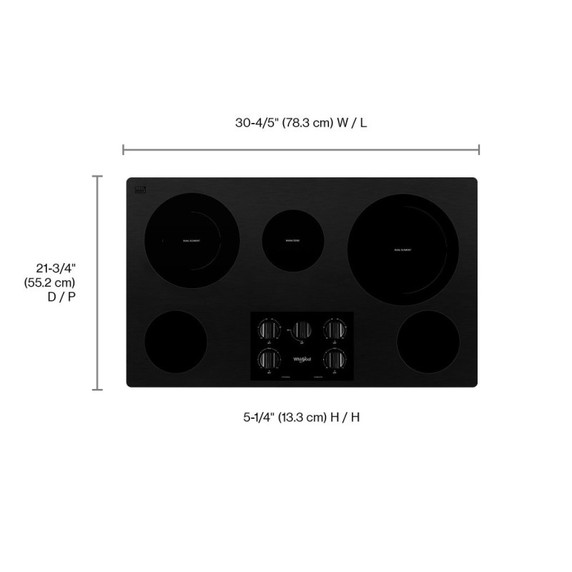 Whirlpool® Table de cuisson électrique en vitrocéramique avec deux éléments radiants doubles - 36 po WCE77US6HB