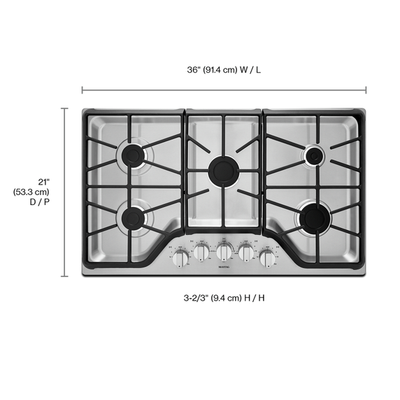 Table de cuisson au gaz avec 5 brûleurs powertm - 36 po Maytag® MGC7536DS