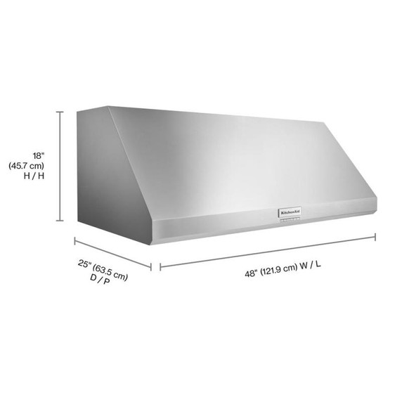Kitchenaid® Hotte de cuisinière murale de style commercial à classe de moteur de 585 ou 1170 pi cu/min - 48 po KVWC908KSS