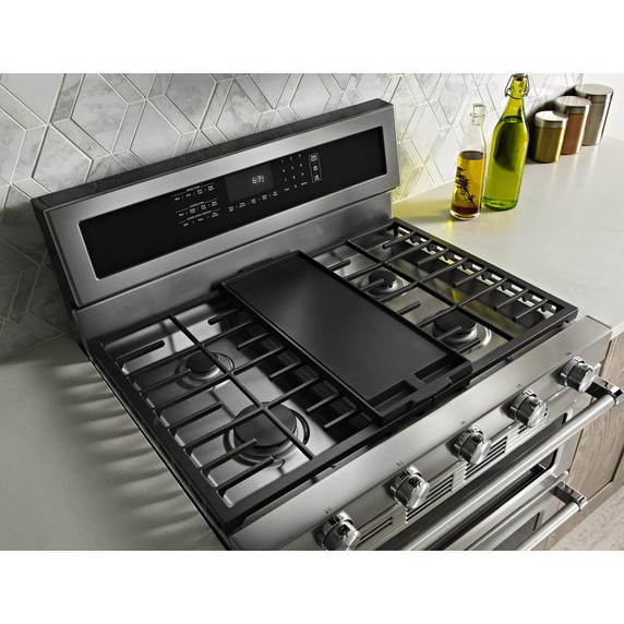 Kitchenaid® Cuisinière au gaz à four double à convection avec 5 brûleurs - 30 po KFGD500ESS