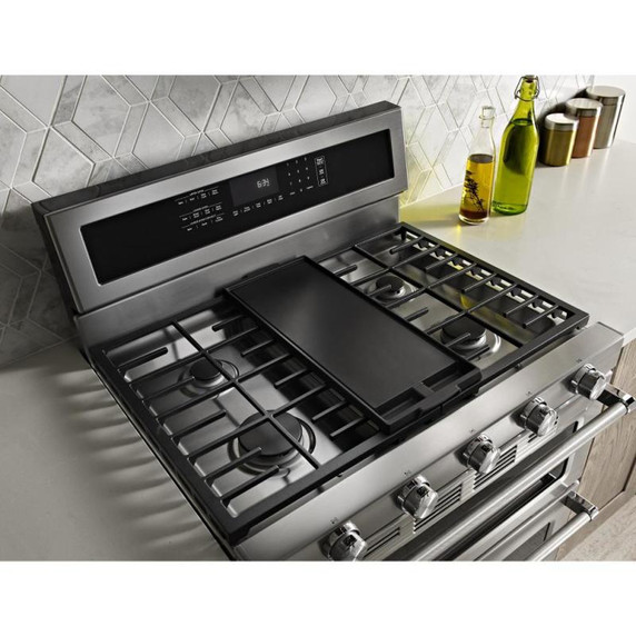 Kitchenaid® Cuisinière au gaz à four double à convection avec 5 brûleurs - 30 po KFGD500ESS