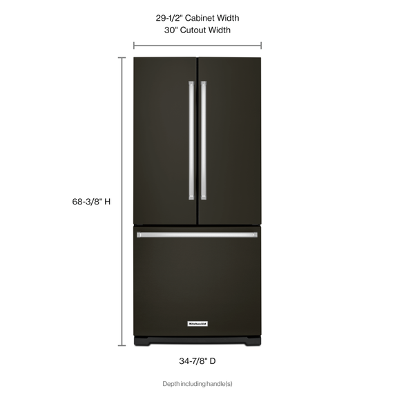 Réfrigérateur à portes françaises à profondeur standard avec distributeur intérieur et fini printshieldtm - 20 pi cu - 30 po KitchenAid® KRFF300EBS
