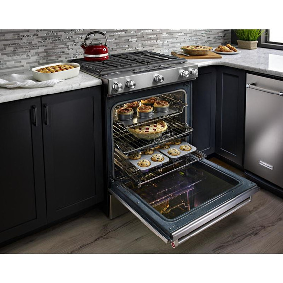 Kitchenaid® Cuisinière au gaz, à convection, commandes frontales, 5 brûleurs, 30 po KSGB900ESS