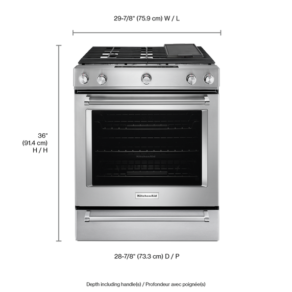 Cuisinière au gaz, à convection, commandes frontales, 5 brûleurs, 30 po KitchenAid® KSGB900ESS