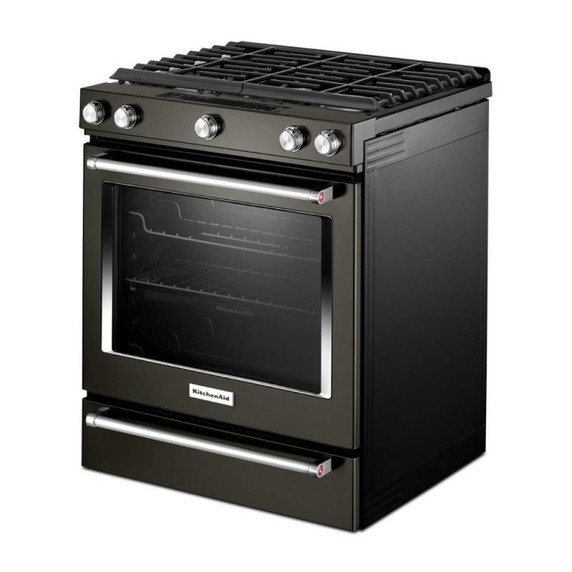 Kitchenaid® Cuisinière au gaz à commandes frontales à convection avec 5 brûleurs - 30 po KSGG700EBS