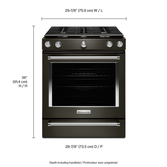 Cuisinière au gaz à commandes frontales à convection avec 5 brûleurs - 30 po KitchenAid® KSGG700EBS