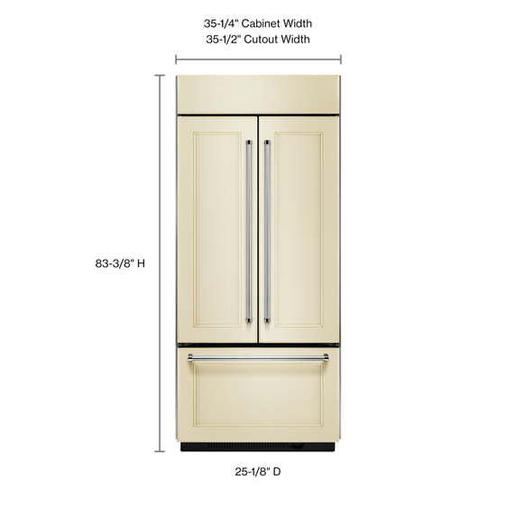 Réfrigérateur encastré à portes françaises de 20.8 pi cu et de 36 po de largeur, prêt à recevoir un panneau, avec intérieur platine KitchenAid® KBFN506EPA
