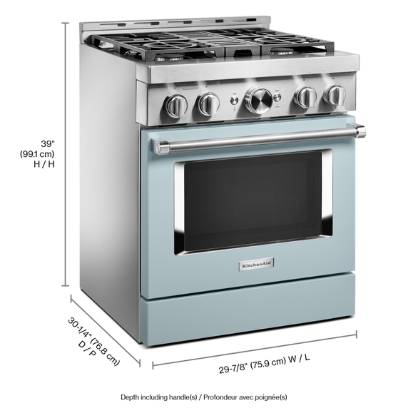 Cuisinière commerciale intelligente au gaz KitchenAid®, 4 brûleurs, 30 po KFGC500JMB