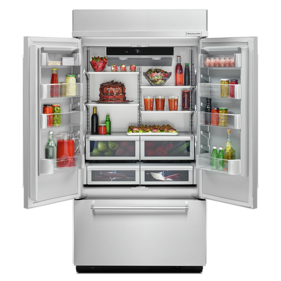 Réfrigérateur encastré à portes françaises prêt pour le panneau de recouvrement à design intérieur platine - 24.2 pi cu - 42 po KitchenAid® KBFN502EPA