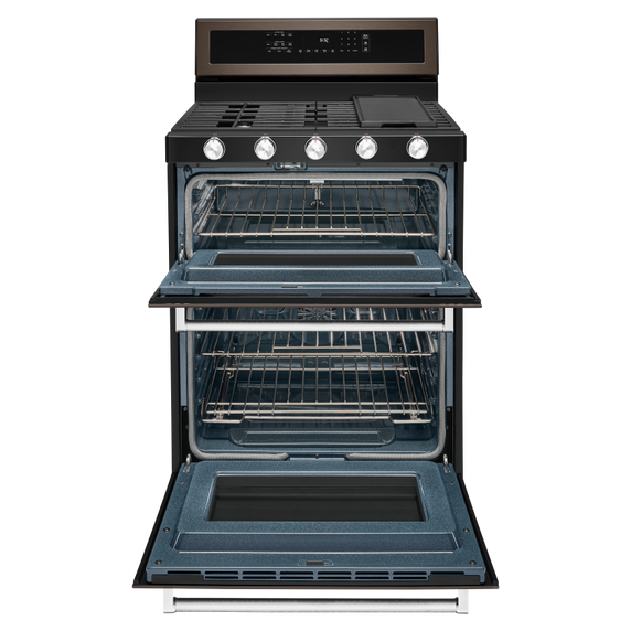 Cuisinière bi-combustible à four double à convection avec 5 brûleurs - 30 po KitchenAid® KFGD500EBS