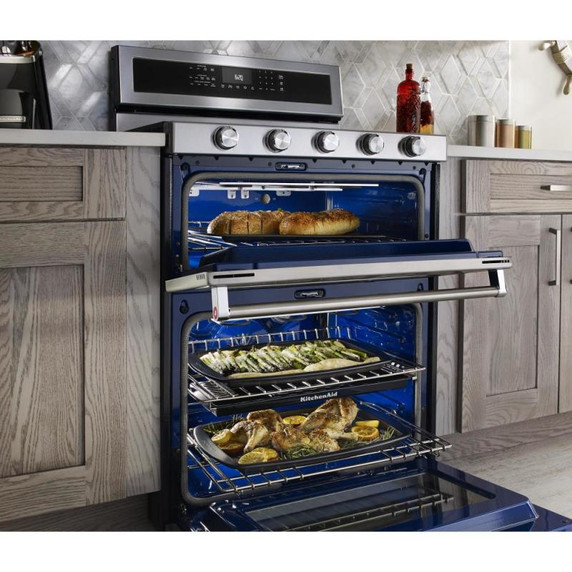Kitchenaid® Cuisinière bi-combustible à four double à convection avec 5 brûleurs - 30 po KFDD500ESS