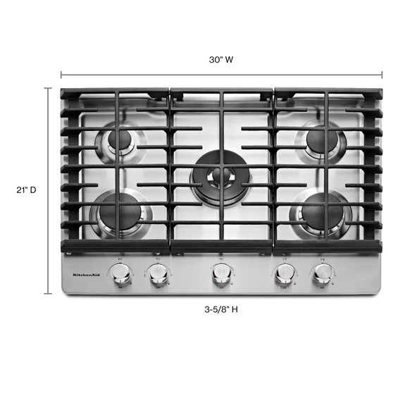 Table de cuisson au gaz avec 5 brûleurs - 30 po KitchenAid® KCGS550ESS