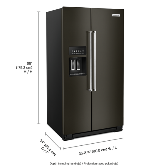 Réfrigérateur côte à côte avec distributeur extérieur d’eau et de glaçons et fini printshieldtm - 24.8 pi cu - 30 po KitchenAid® KRSF705HBS